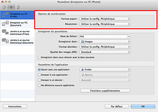 figure : boîte de dialogue Paramètres